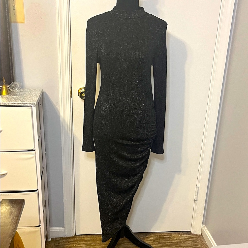 Almost Famous Shimmering Black Long Sleeve Dress S